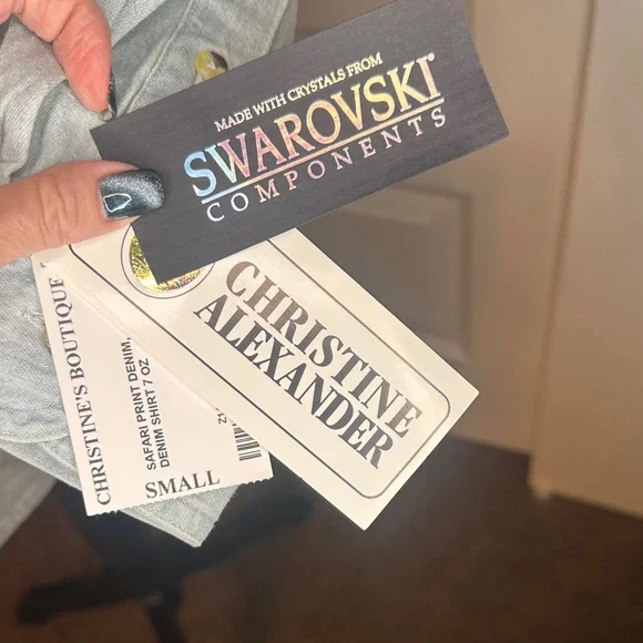 Christine Alexander Denim Shirt with Swarovski Crystal Accents-New With Tags - Picture 4 of 9